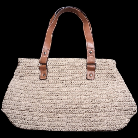 Woven Textured Tan & Brown Purse Handbag with Pockets - Picture 1 of 15